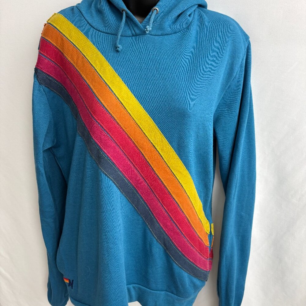 Aviator Nation Blue Grey Hoodie Pant Set Multicolor Diagonal Stripes Size M/L